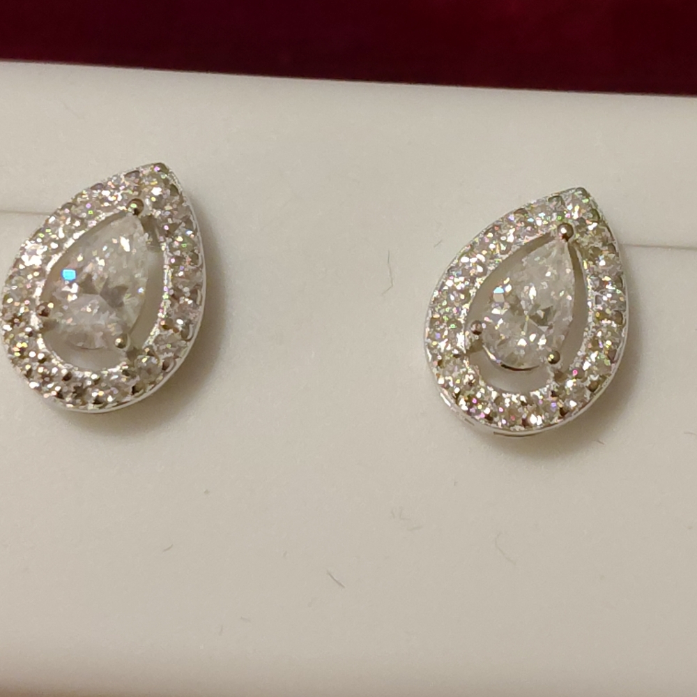 1 Ct Moissanite Teardrop With Halo Earrings
